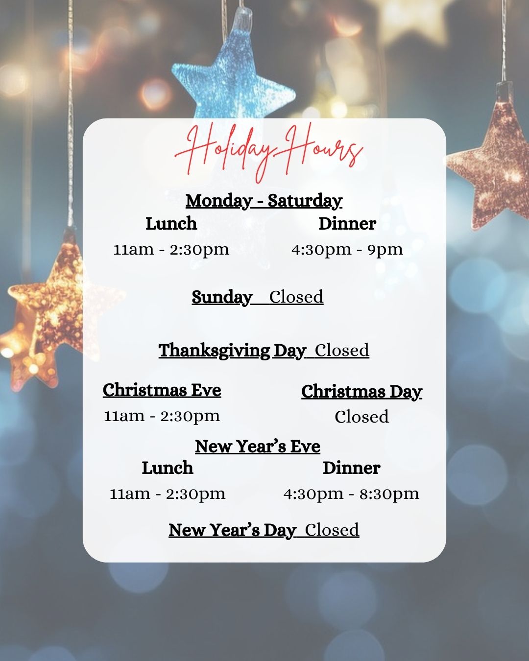 holiday hours